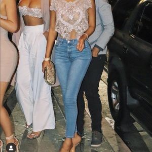 Lace Embellished Sheer Crop Bodysuit - White